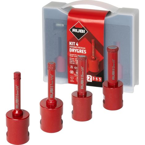 Rubi – Kit de 4 trépans mini Drygres Premium Ø 6/8/10/12 mm M14 – Technologie brasage sous vide – 51939 (1/5)