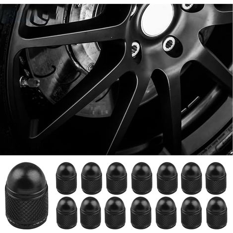 15 x Aluminium Tyre Valve Stem Caps, Dust Proof Tyre Valve Caps, Accessories for Cars, Bikes, Trucks, Motorcycles (Black) (1/5)