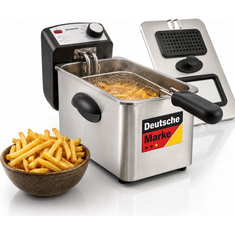 Sommertal Fritteuse 3L 2000W Edelstahl – Öl Fritteuse 130–200°C mit Sichtfenster  Deep Fryer für Haushalt & Pommes  EF2000