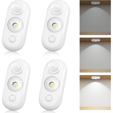 Projecteur LED à détecteur de mouvement, rechargeable, petite lampe d'armoire, lumière blanche à intensité variable (lot de 4) (1/5)