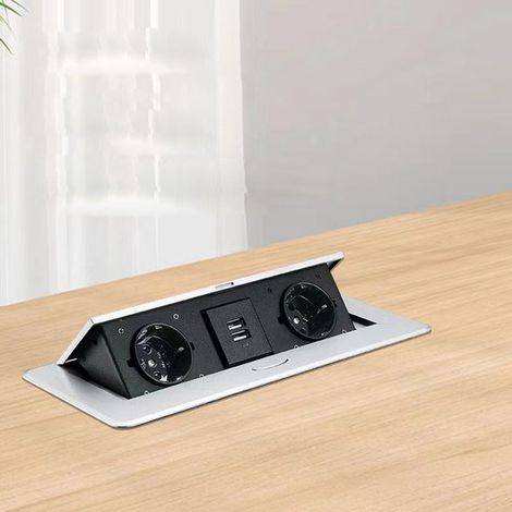 Serie di prese pieghevoli a incasso - Tripla presa da piano di lavoro - Design salvaspazio - Installazione senza saldature (1/5)