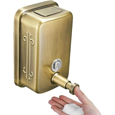 Distributeur de savon mural professionnel en acier inoxydable – Grande capacité, design antirouille Pour salles de bains et hôtels (doré) (1/4)