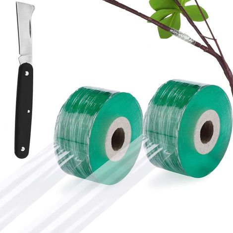 Veredelungsband, Veredelungsband Dehnbar, Selbstklebendes pfropfband,Baumschulen Band für Obstbäume mit Gartenmesser für Garten Baum Sämling Grün, 2 Stück (1/5)