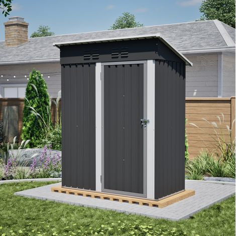 Casetta da giardino in metallo nero 152,2 x 83,6 x 182 cm con porta chiudibile 1,27 m² (1/5)