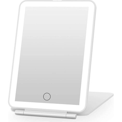 Miroir de maquillage de voyage rechargeable avec 72 lumières LED, miroir de beauté éclairé portable, éclairage 3 couleurs, écran tactile dimmable, miroir de maquillage pliant LED de bureau avec lumièr (1/5)