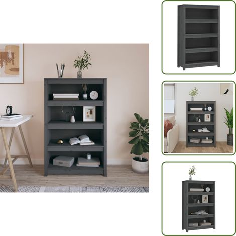 Bibliothèque Gris 80x35x126 cm Bois de pin massif - Bibliothèque - Meuble Rangement - Étagère - Armoire À Livres - Bibliothèque Bois (1/5)