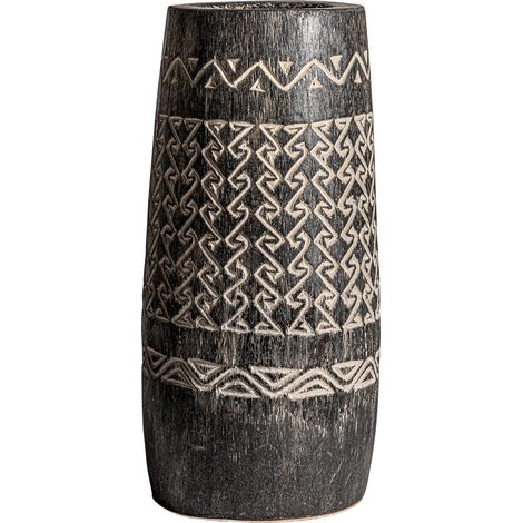 Vase en bois de palmier sculpté - marron foncé patiné (1/4)