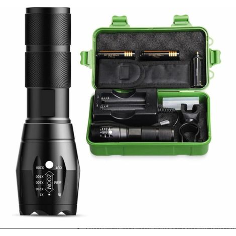 Flashlight - Rechargeable Torch, Super Bright 2000 Lumen Torches with 2 Rechargeable Batteries and Charger, 5 Modes IP65 Waterproof (Black)- (1/5)