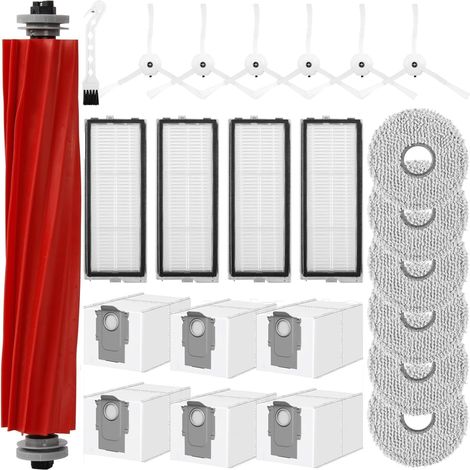 Kit de accesorios de 24 piezas para Roborock Qrevo Pro/Qrevo S/Qrevo MaxV: 1 cepillo principal, 6 bolsas para polvo, 6 mopas, 4 filtros HEPA, 6 cepillos laterales, 1 cepillo de limpieza (1/5)