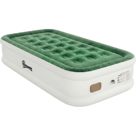 Outsunny Inflatable Mattress, Single Air Bed with Built-in Pump, Dark Green (1/5)