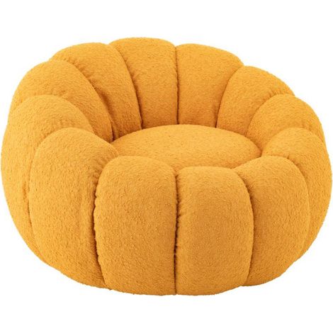 Fauteuil Coquillage en Tissu "Fleur" 101cm Moutarde