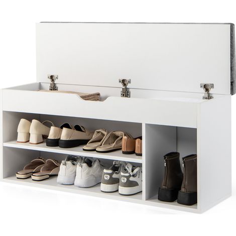 Scarpiera in legno con cuscino morbido e cassetto due ripiani 104x30x48cm Grigio (1/4)