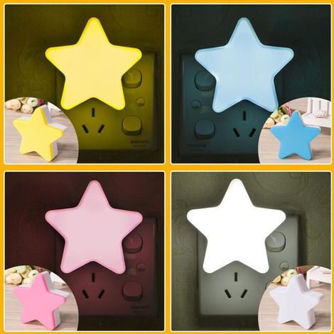 Veilleuse LED pour enfants, lot de 4 veilleuses avec capteur de lumière automatique, veilleuse Plug and Play pour chambre à coucher, couloir, escaliers, garage, cadeau décoratif (pentagramme) (1/4)