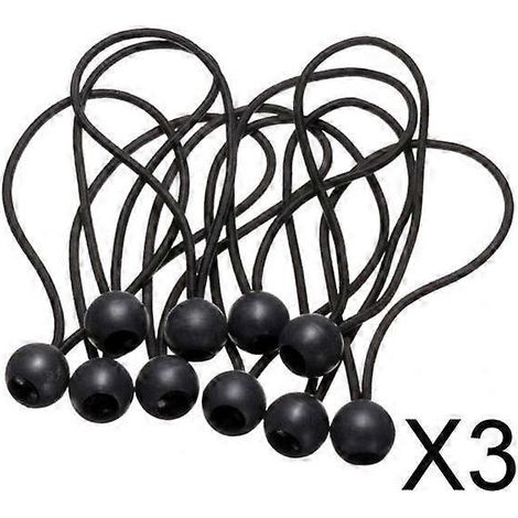 Lot de 3 x 10 tendeurs élastiques pour tente, sangles à boule noires, fil de fer pour bâche et auvent (1/5)