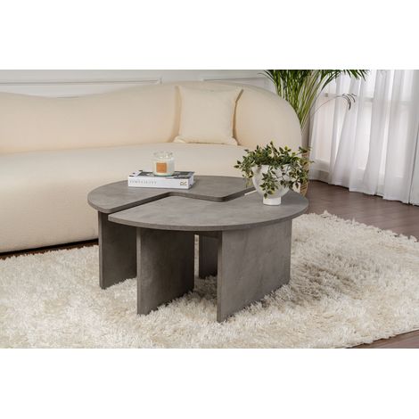 Calicosy – Table basse fixe en aggloméré mélaminé 90cm – Épaisseur 18mm – Couleur gris béton – Design moderne et élégant (1/5)