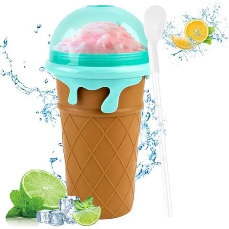 Gobelet à glace - Slushy Maker - 500ml - Silicone - Paille et cuillère 2 en 1 - Réutilisable (1/4)