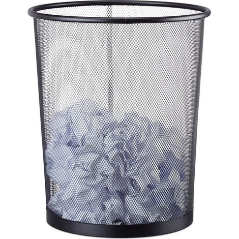 Relaxdays – Corbeille à papier en métal 20 litres – Treillis métallique noir – Hauteur 35 cm, diamètre 30 cm – Pour bureau, salon, chambre d’enfants
