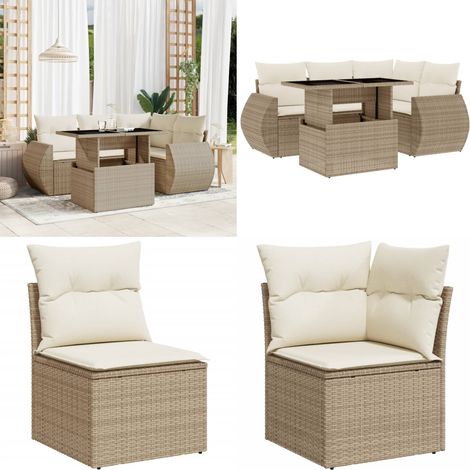 Salon de jardin avec coussins 5 pcs beige résine tressée - Ensemble Salon De Jardin - Meuble Extérieur - Jardin Design - Mobilier De Jardin - Set Salon - Home & Living (1/5)