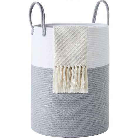 Panier en corde de coton, grand panier à couvertures, panier de rangement pour jouets, organisateur de rangement tressé, décoration de chambre d'enfant, panier à linge avec poignée, 58 L (1/5)