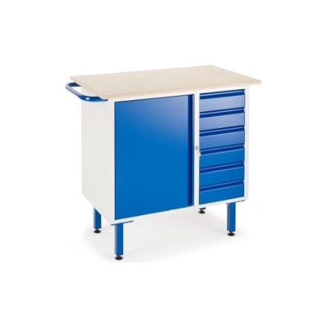 Rollcart Kleine Werkbank auf Füßen mit 6 Schubladen und Stahlschrank