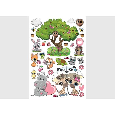 Stickers Animaux mignons - 1 planche 42,5 x 65 cm (1/5)