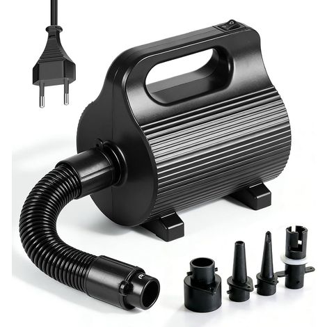 Pompe à air électrique pour Matelas pneumatiques 400W-600W, avec 4 Embouts, gonfleur Rapide 1100 L/Min pour piscines, Bateaux pneumatiques, Lits gonflables et Ballons de Gym (Noir) (1/5)