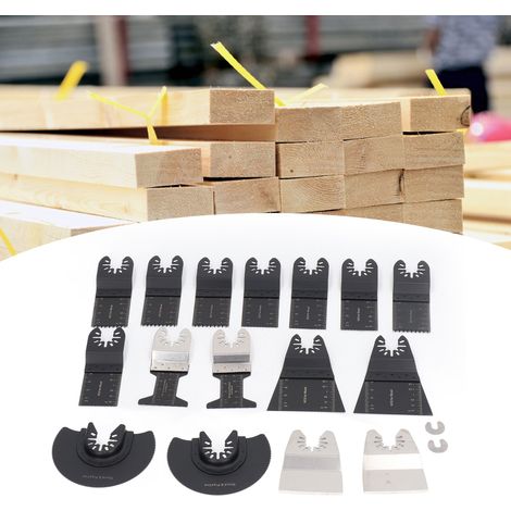 Ensemble de 18 lames de scie polyvalentes, lames de scie oscillantes universelles professionnelles, lames de scie multifonctionnelles pour le travail du bois et des métaux. (1/5)