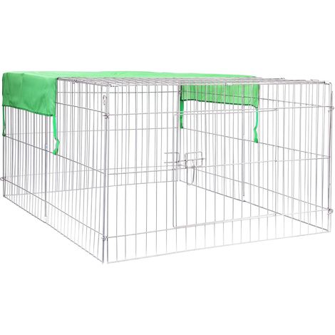 1 Enclos Extérieur 122x95x58cm Métal Chromé Toit Grillage Bâche Protection Solaire Pour Lapins Cochons D'Inde