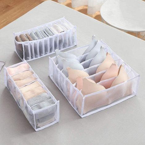 Ensemble de rangement pour sous-vêtements - Organisateur de tiroir pliable - 6, 7 et 11 compartiments - Blanc (1/5)