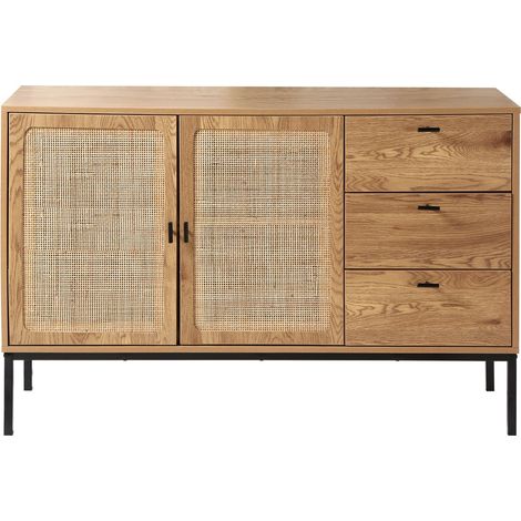 Credenza con 2 ante e 3 cassetti in rattan L120 cm - JAYA