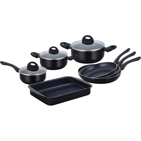 Herzberg Juego de utensilios de cocina con revestimiento de mármol de 10 piezas - Negro (1/5)