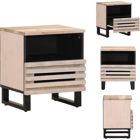 Table de chevet 40x34x46 cm bois de manguier massif blanchi - Table De Chevet - Table De Nuit - Mobilier Industriel - Meuble Design - Bois De Manguier (1/5)