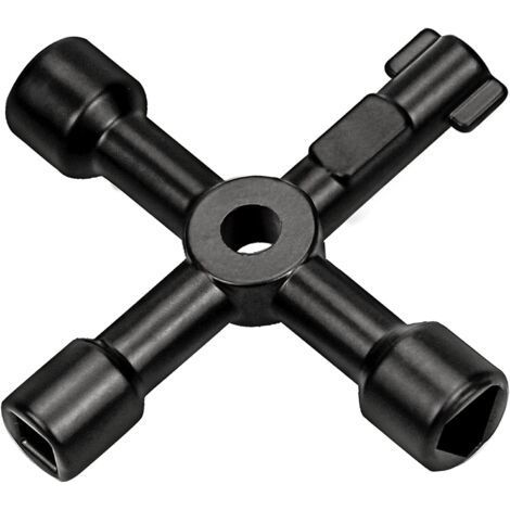 Clé utilitaire multifonction, clé croisée multifonction 4 en 1, pour serrure de robinet de tableau de bord de radiateur à gaz - 73 mm, noir (1/5)