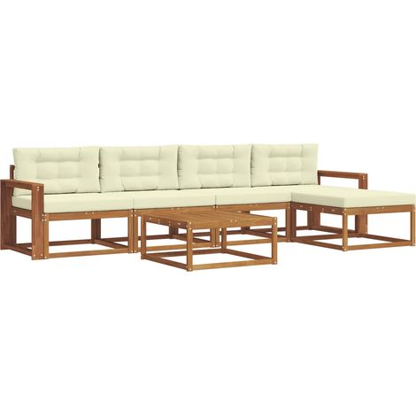 Conjunto de sofás de exterior con cojín 6 pcs Natural y Crema vidaXL