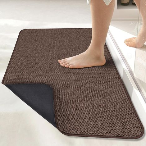 Tapis de bain ultra fin, antidérapant, séchage rapide, lavable en machine, poils ras, absorbant, marron, 80120 cm