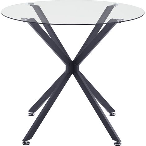 Runder Esstisch 80 cm aus gehärtetem Glas mit schwarzen Metallbeinen, für 1-4 Personen (1/5)