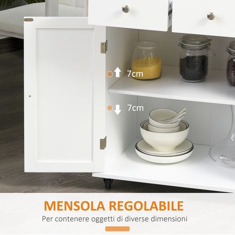 Étagère roulante 3 étagères pour épices, chariot de cuisine mobile blanc, 89x45x89cm, en MDF et aggloméré, 4 roues pivotantes. (1/5)