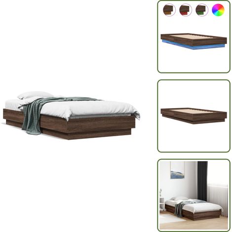 Bettgestell mit LED Braun Eiche 75x190 cm - Holzbettfassungen - Bettrahmen - Doppelbett - Einzelbett - LED-Bettgestell (1/5)
