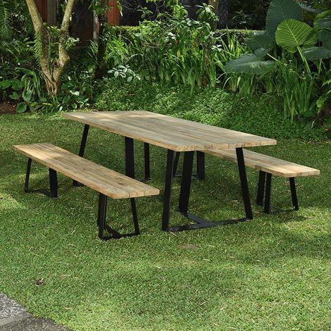 Banc métal anthracite et teck recyclé 240 cm Orsay