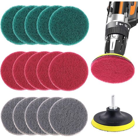 Lot de 16 tampons de nettoyage pour carrelage de 10,2 cm avec support de disque de 10,2 cm pour nettoyage de salle de bain et cuisine, 3 raideurs différentes (rouge, gris, vert) (1/5)