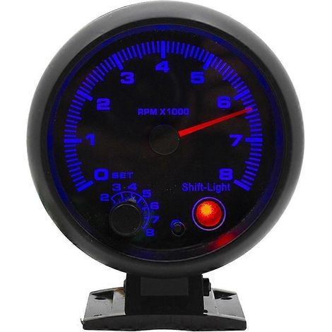Tachymètre numérique automobile 95 mm 0-8000 tr/min avec témoin de changement de vitesse, rétroéclairage bleu, pour moteurs 1 à 8 cylindres (1/5)