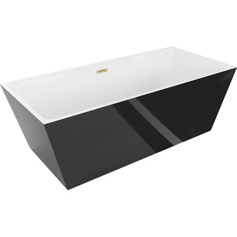 Mexen Lita freistehende Badewanne 170 x 75 cm, weiß/schwarz, gebürstete goldene Überlauf - 52121707575-55 (1/5)