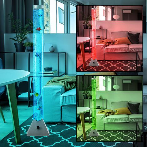RGB LED Steh Leuchte Deko Fisch Sprudel Wasser Säule Farbwechsel Stand Lampe