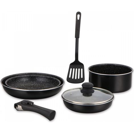 Herzberg hg 8090 7bk juego de utensilios de cocina con revestimiento de marmol de 7 piezas (1/5)