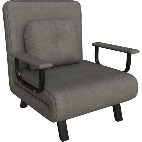 Poltrona reclinabile/letto trasformabile, schienale a 180° regolabile in 5 posizioni, supporti pieghevoli, struttura in metallo, ciniglia grigia (1/5)