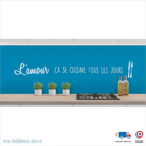 Crédence : L'AMOUR ÇA SE CUISINE 2 - Couleur Bleu clair - Alu composite - 120 - 60 (1/3)