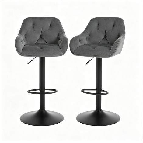 CHICFURN Taburete de bar 2 uds 62,5-84 cm terciopelo gris oscuro metal, regulable con respaldo (1/5)