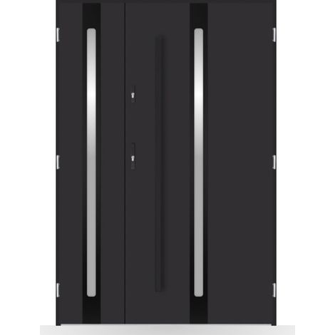 Porte d'entrée double Gaïa - 130-140-150x208cm - Couleur: Noir - Poussant: Gauche - Dimensions: 90x40 cm (1/2)