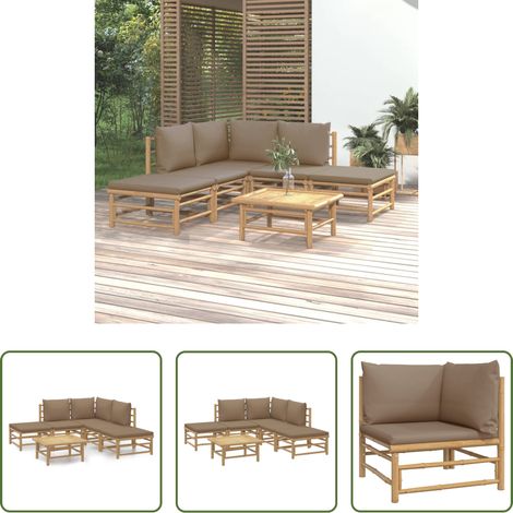 Canapé de jardin -  Salon de jardin 6 pcs avec coussins taupe bambou (1/5)