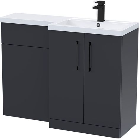 Balterley Right-Hand Bathroom Vanity and WC Unit Combination with Basin - 1100mm - Satin Dark Grey with Black Handles (1/5)